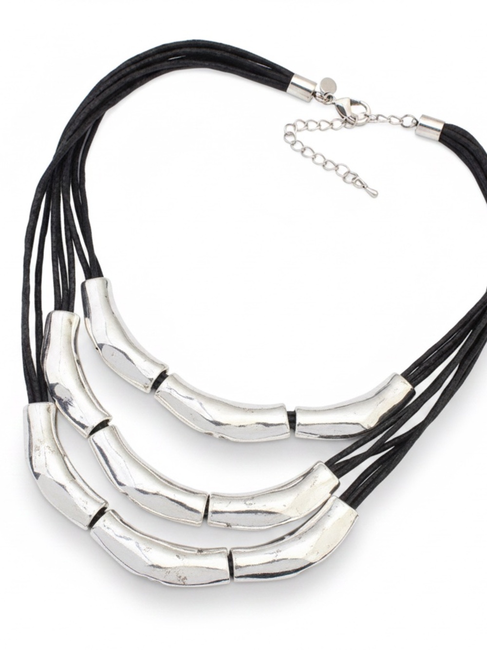 Womens Black Cord Retro Layered Necklace - Picture 2 of 3